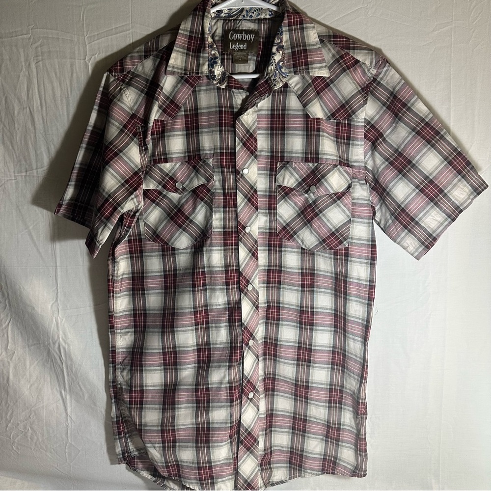Cowboy Legend Men's Plaid Button Down Shirt - Red, Black, and White